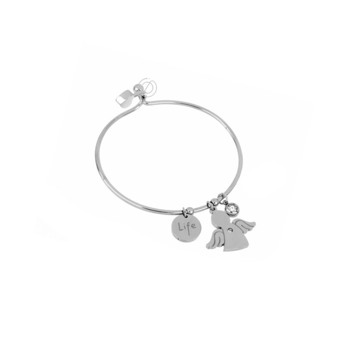 Bracciale donna in acciaio rigido con pendente angioletto