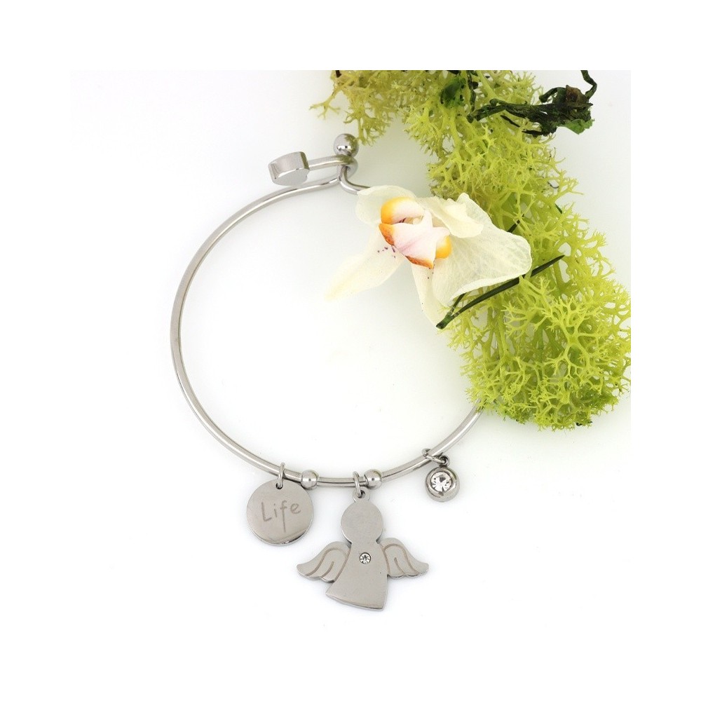 Bracciale donna in acciaio rigido con pendente angioletto