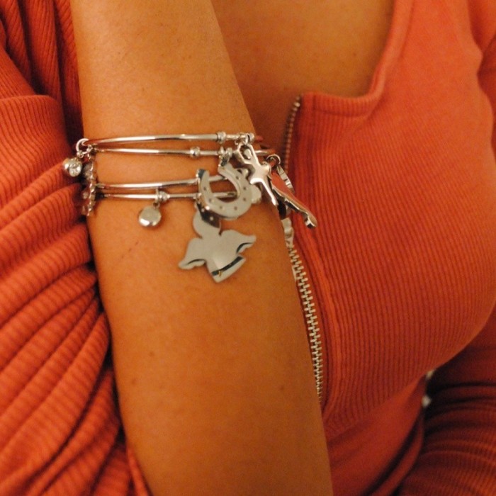 Bracciale donna in acciaio rigido con pendente angioletto