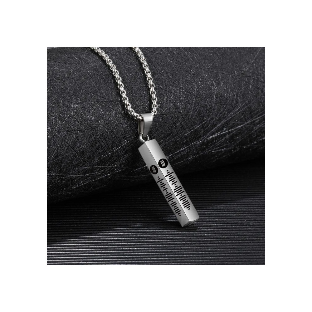 Collana in acciaio con ciondolo rettangolare inciso canzone spotify