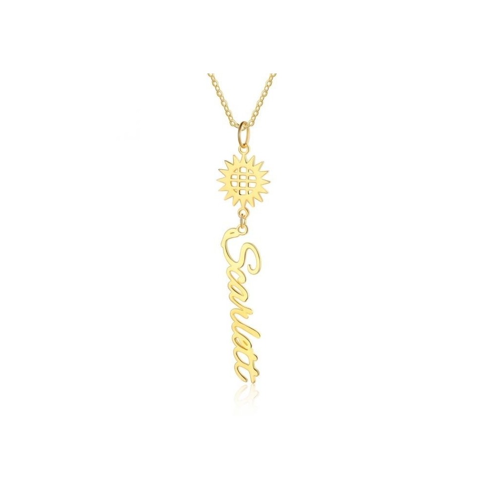 Collana con girasole e nome personalizzato in argento 925%