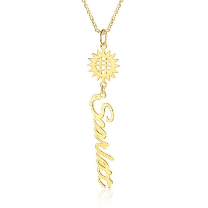 Collana con girasole e nome personalizzato in argento 925%