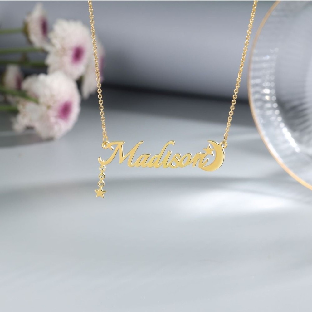 Collana con nome personalizzato in argento 925% luna e stelle