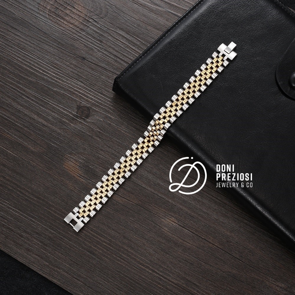 Bracciale Uomo in acciaio bicolore maglia jubilee doppio