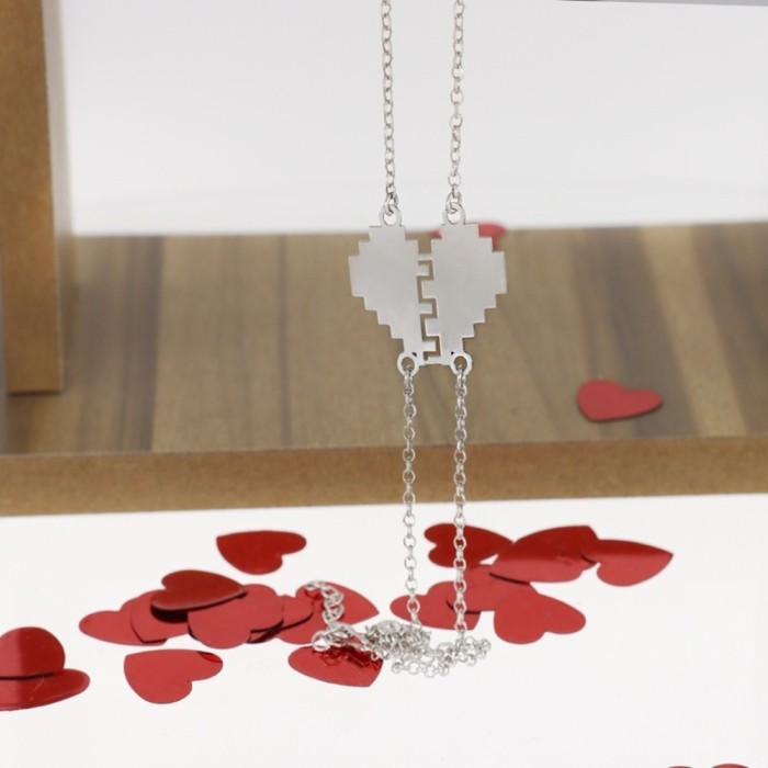 Coppia bracciali cuore spezzato pixel in argeno 925 personalizzabile San Valentino