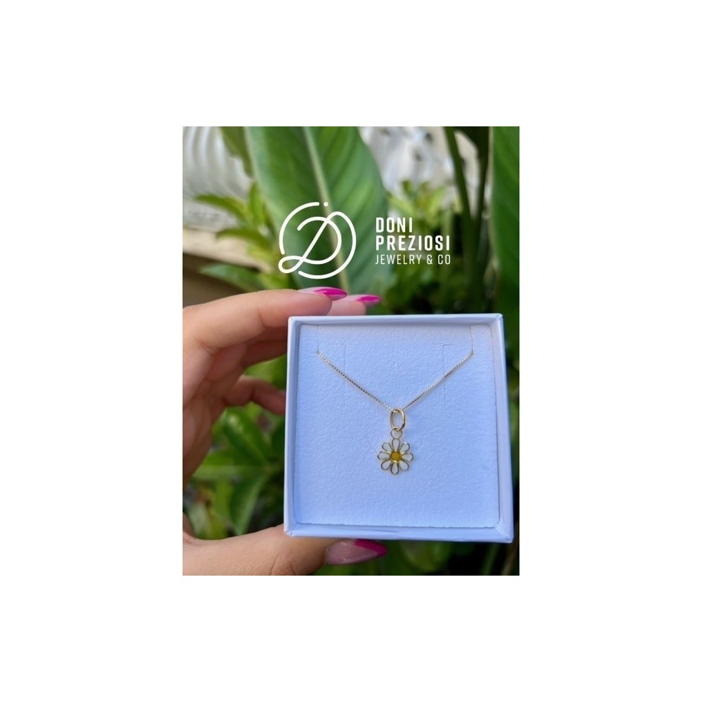 Collana Margherita smaltata in argento 925% placcato oro