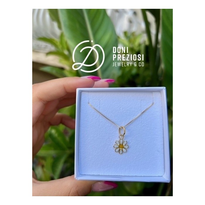 Collana Margherita smaltata in argento 925% placcato oro