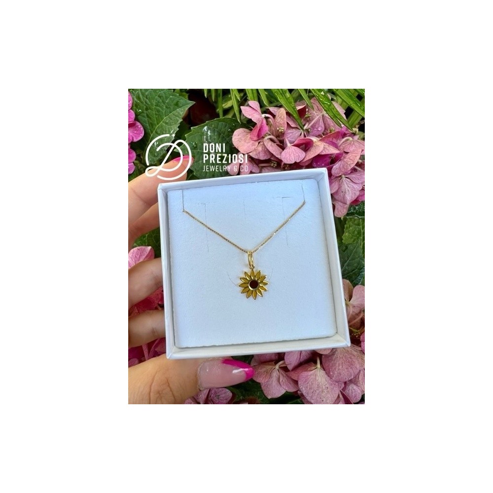 Collana Girasole smaltata in argento 925% placcato oro