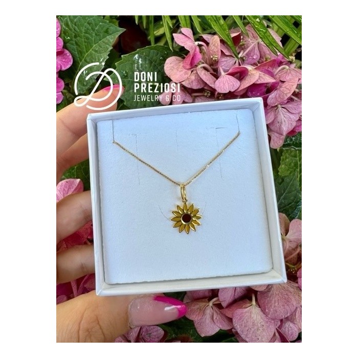 Collana Girasole smaltata in argento 925% placcato oro
