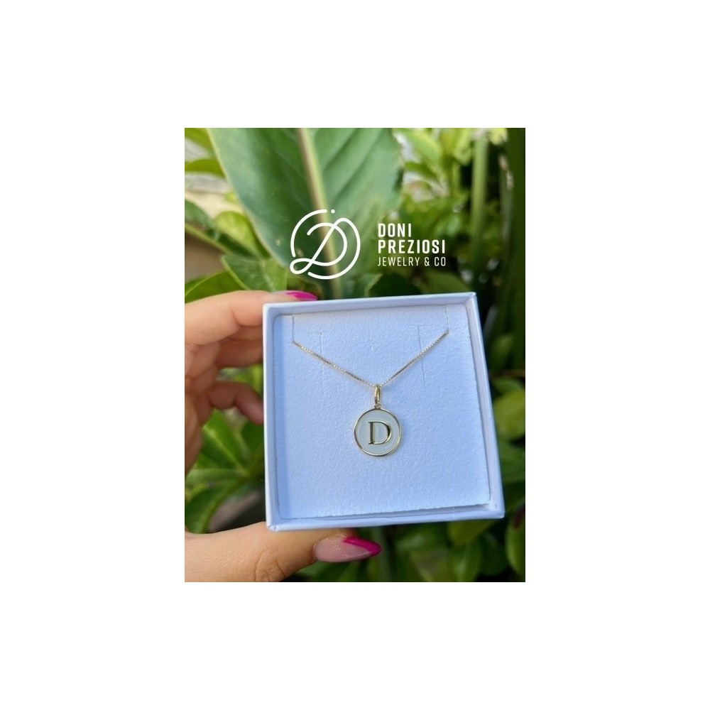 Collana con Iniziale smaltata in argento 925% placcato oro