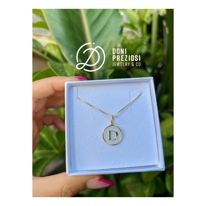 Collana con Iniziale smaltata in argento 925% placcato oro
