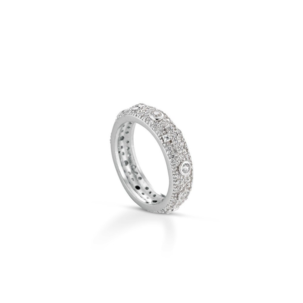 Anello rosario con zirconi colorati base zirconata argento bianco