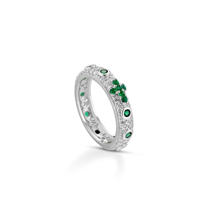 Anello rosario con zirconi colorati base zirconata argento bianco