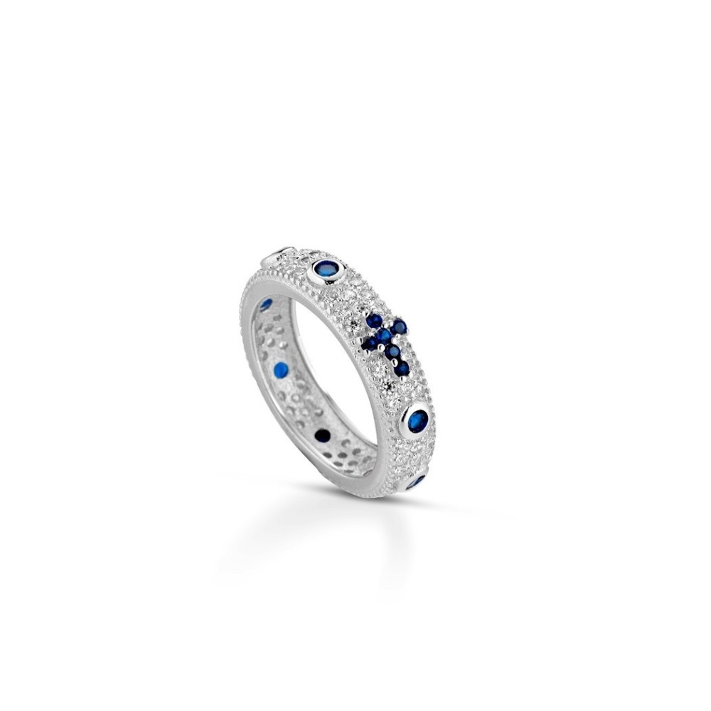 Anello rosario con zirconi colorati base zirconata argento bianco