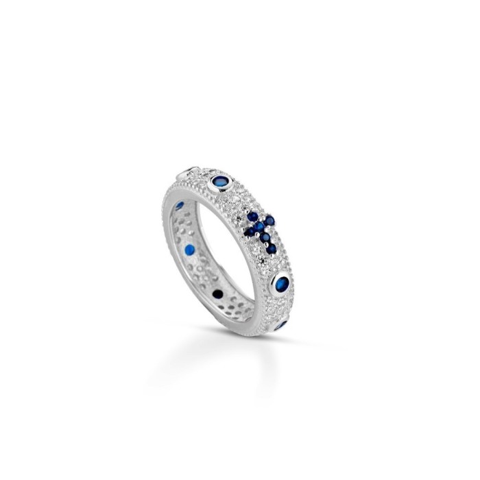 Anello rosario con zirconi colorati base zirconata argento bianco