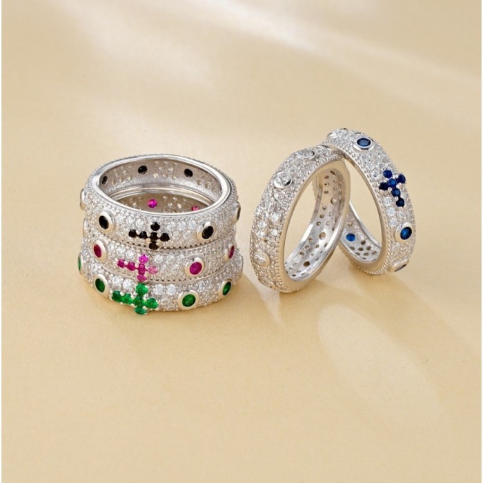 Anello rosario con zirconi colorati base zirconata argento bianco