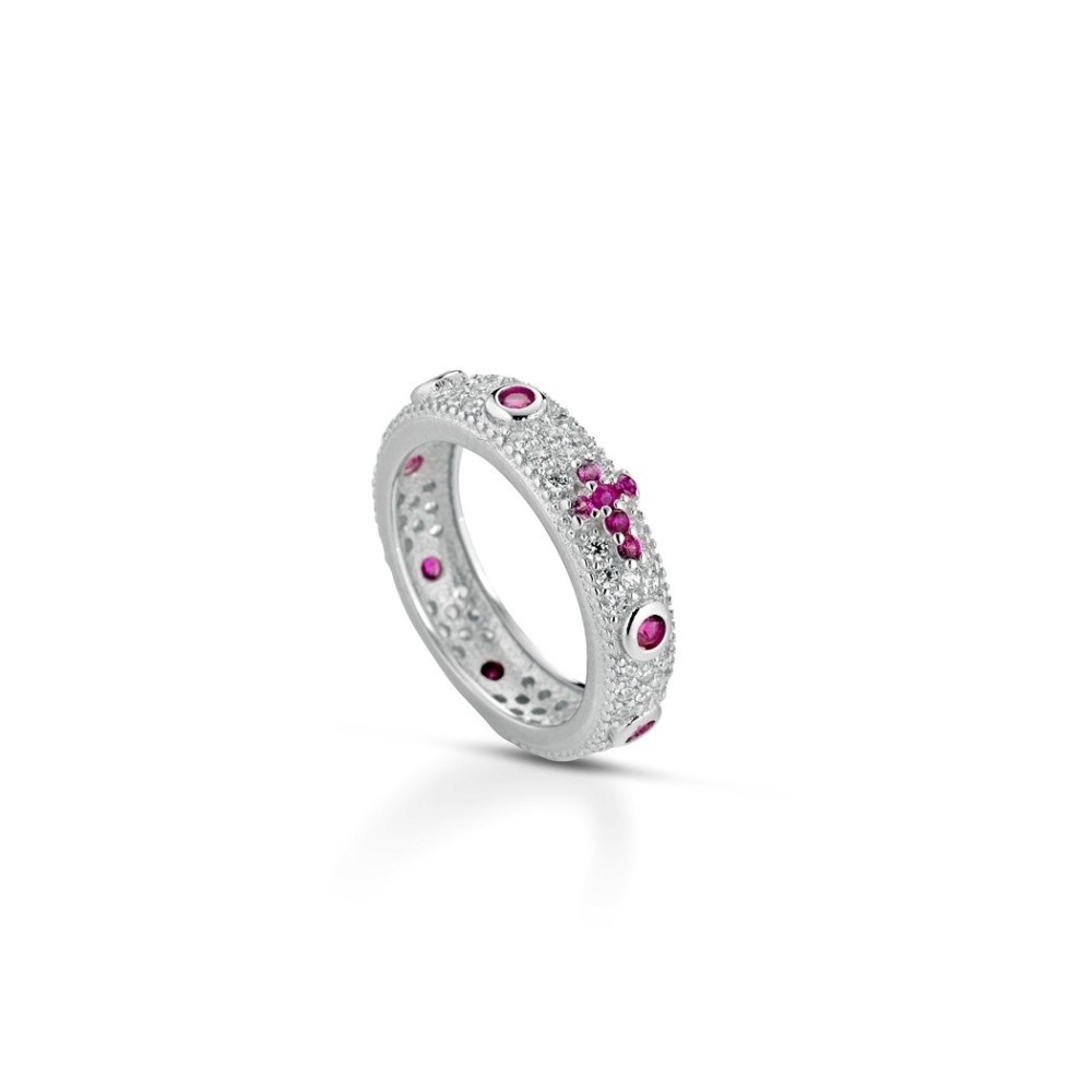 Anello rosario con zirconi colorati base zirconata argento bianco