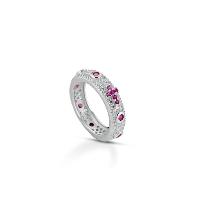 Anello rosario con zirconi colorati base zirconata argento bianco