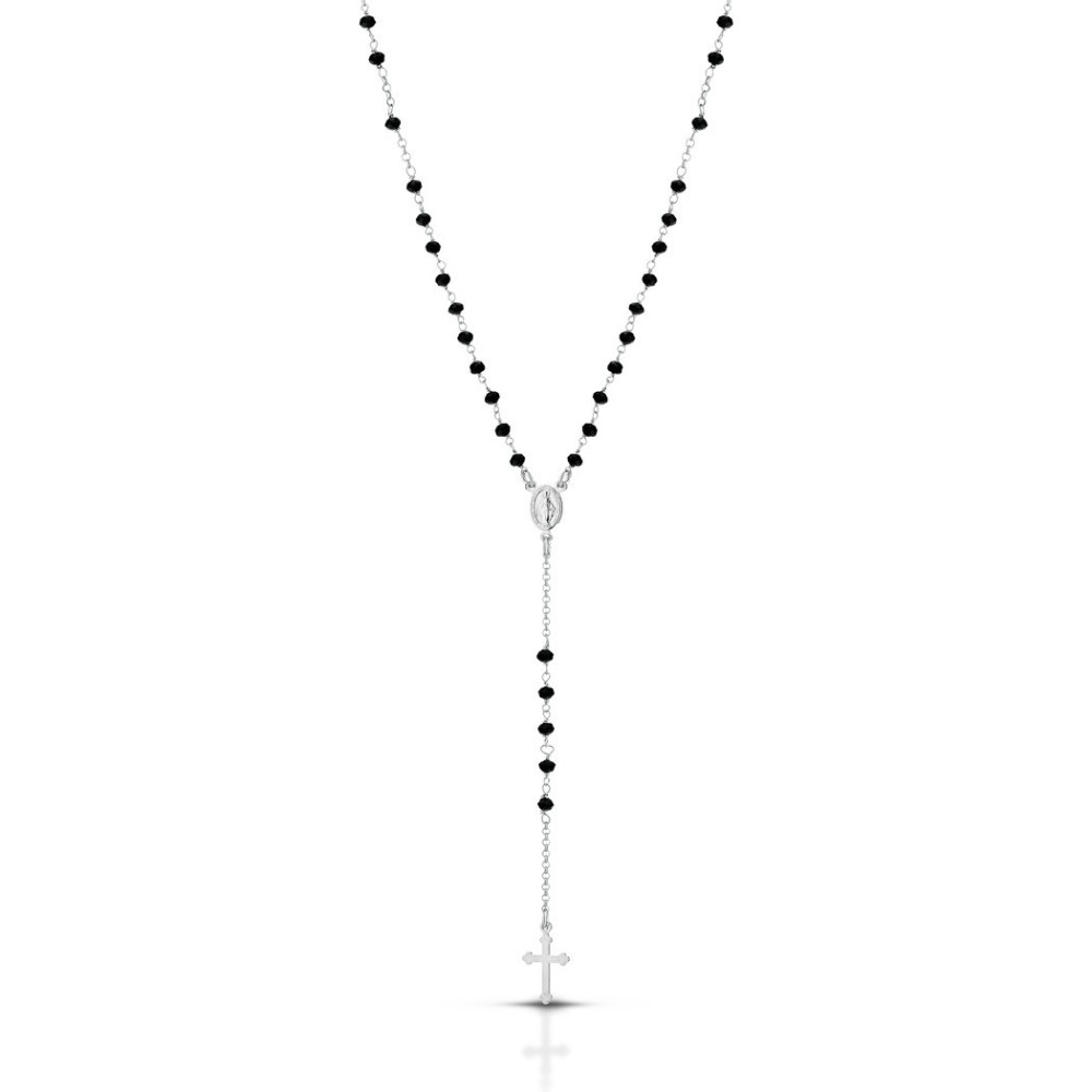 Collana rosario in argento 925% con grani neri uomo donna unisex