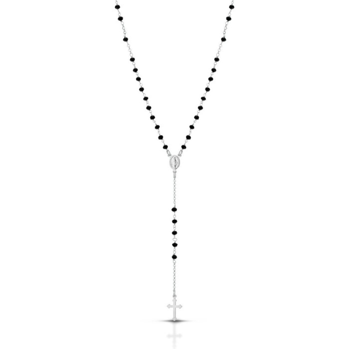 Collana rosario in argento 925% con grani neri uomo donna unisex