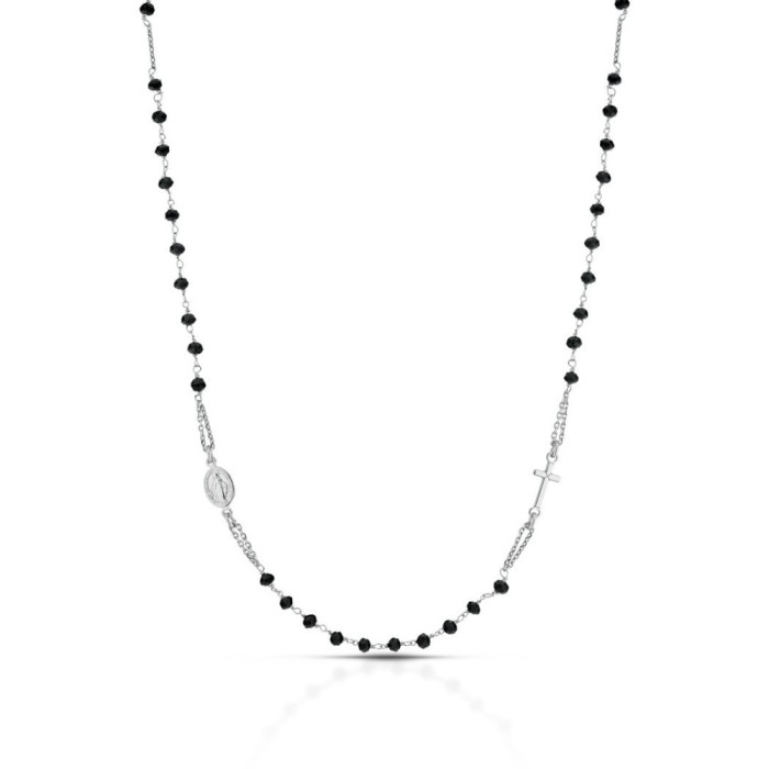 Collana rosario in argento 925% con grani neri uomo donna unisex