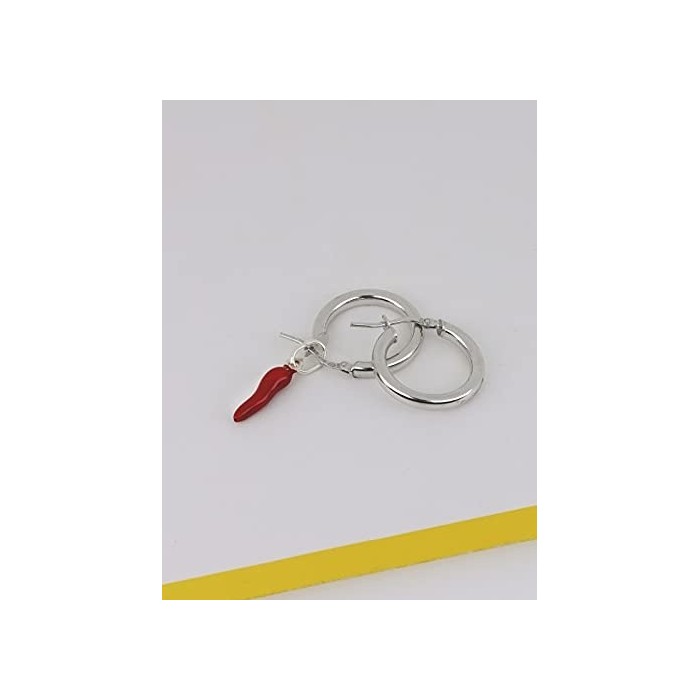 Orecchini cerchio con corno portafortuna smaltato