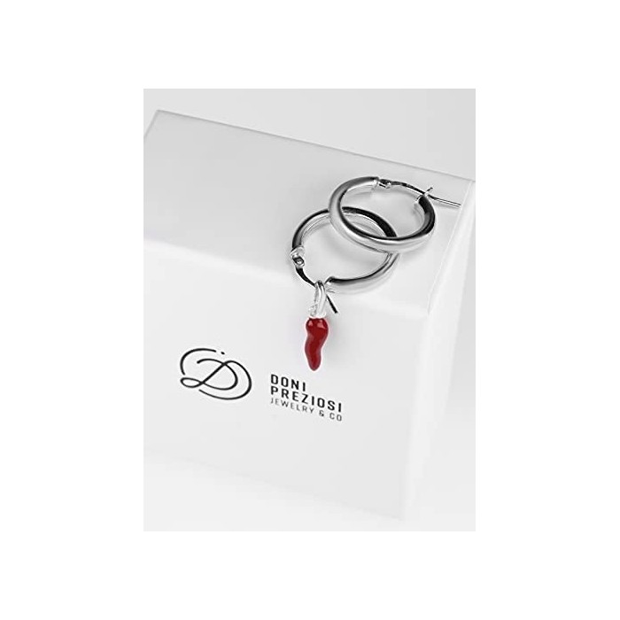 Orecchini cerchio con corno portafortuna smaltato