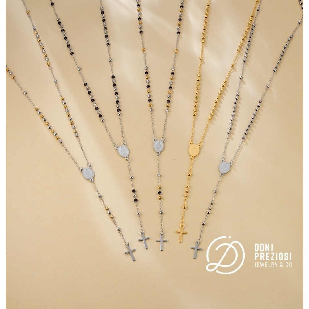 Collana Rosario Acciaio Classica lunga Resistente varie colorazioni uomo/donna/unisex