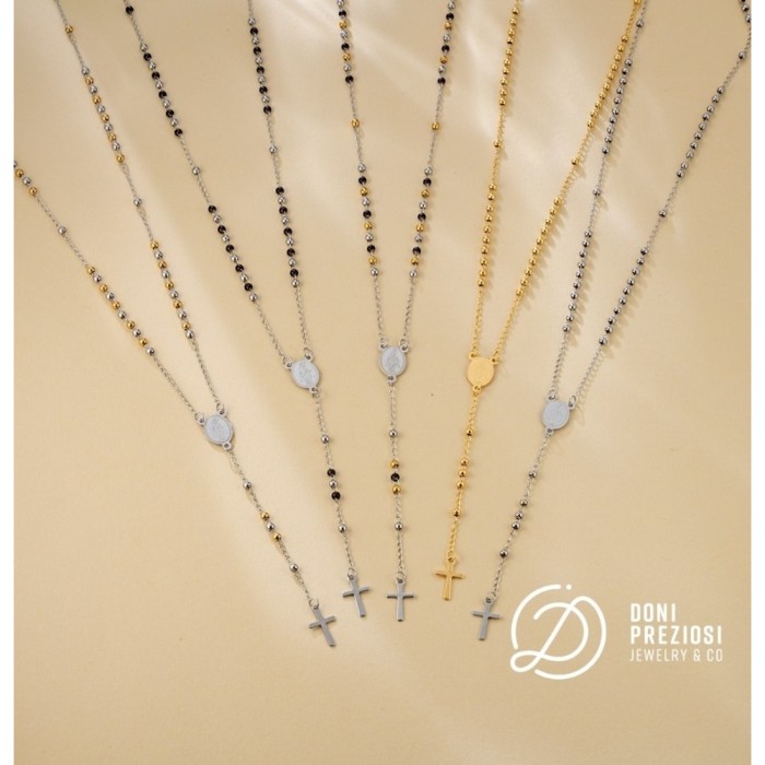 Collana Rosario Acciaio Classica lunga Resistente varie colorazioni uomo/donna/unisex