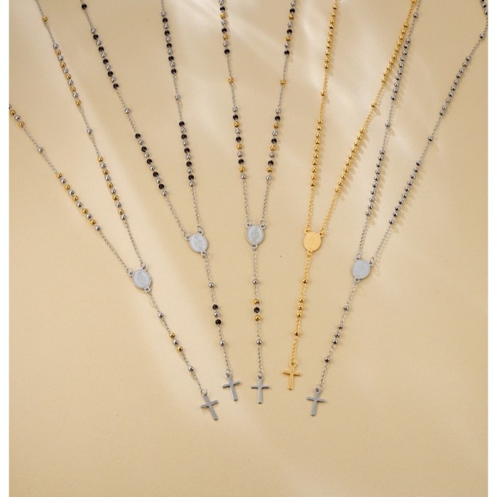 Collana Rosario Acciaio Classica lunga Resistente varie colorazioni uomo/donna/unisex