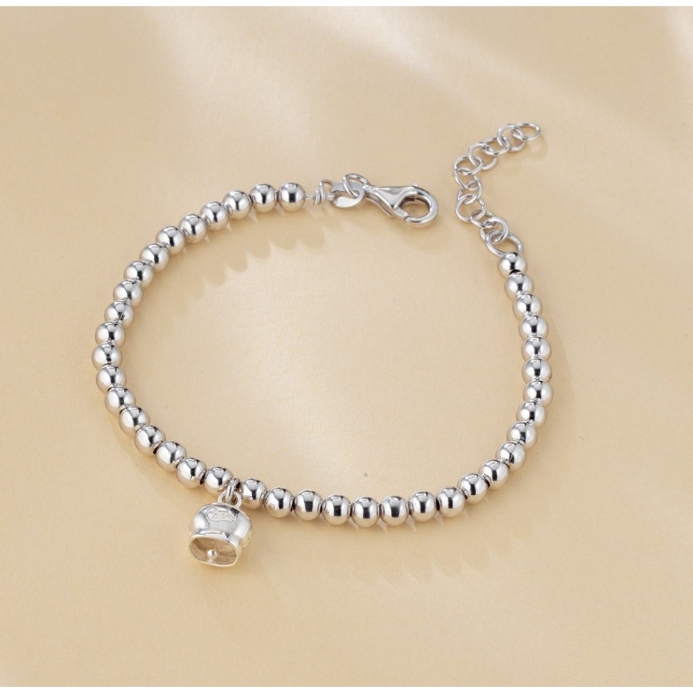 Bracciale con campanella capri e sfere lisce in argento 925%