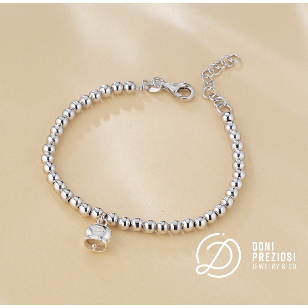 Bracciale con campanella capri e sfere lisce in argento 925%
