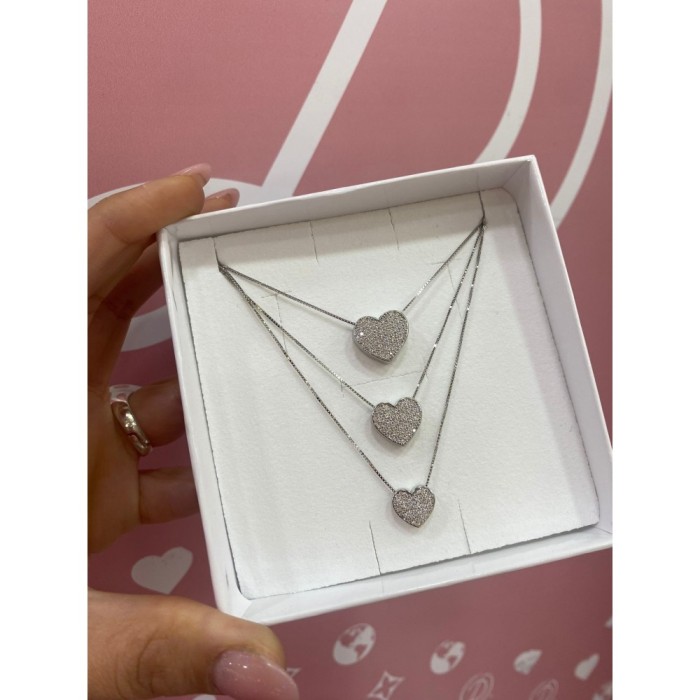 Collana cuore pavè in argento 925%