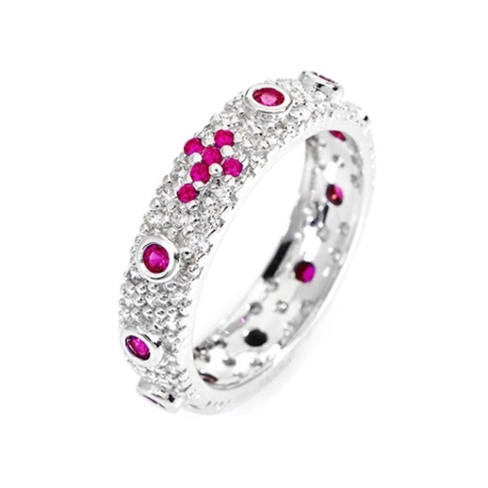 Anello rosario con zirconi colorati base zirconata argento bianco