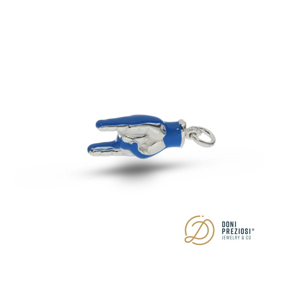 CIONDOLO CORNA PORTAFORTUNA NAPOLI IN ARGENTO 925% DISEGNATO A MANO SCARAMANTICO