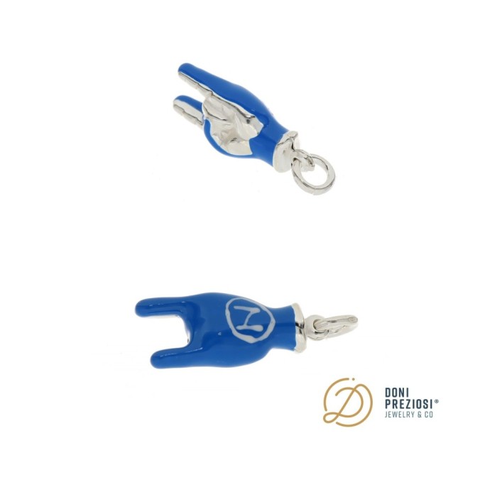 CIONDOLO CORNA PORTAFORTUNA NAPOLI IN ARGENTO 925% DISEGNATO A MANO SCARAMANTICO