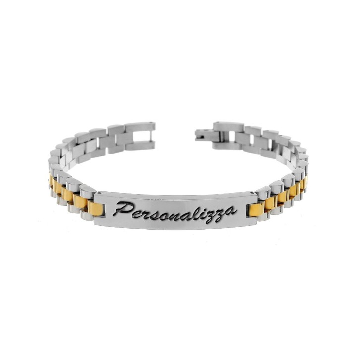 BRACCIALE UOMO IN ACCIAIO BICOLORE BIANCO/GIALLO PERSONALIZZABILE