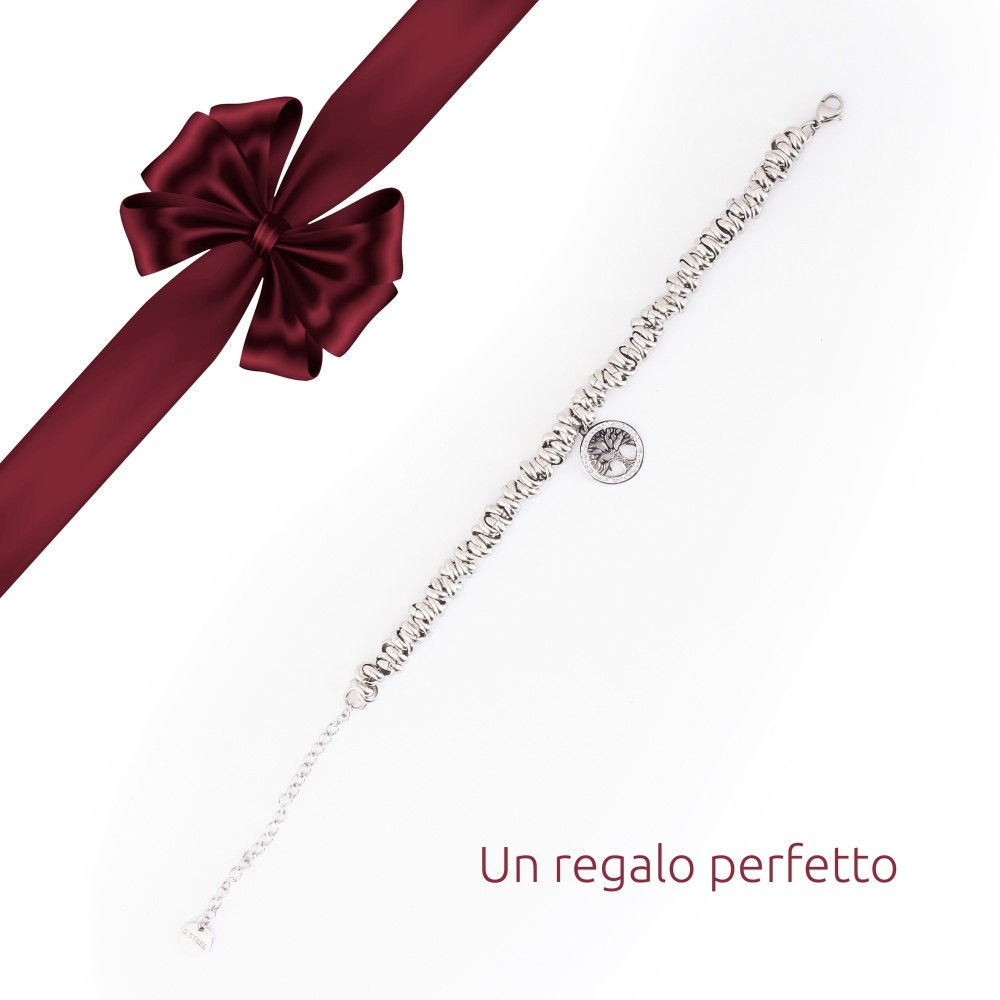 Bracciale acciaio donna ad anellini intrecciati con albero della vita
