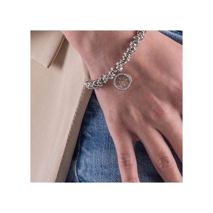 Bracciale acciaio donna ad anellini intrecciati con albero della vita