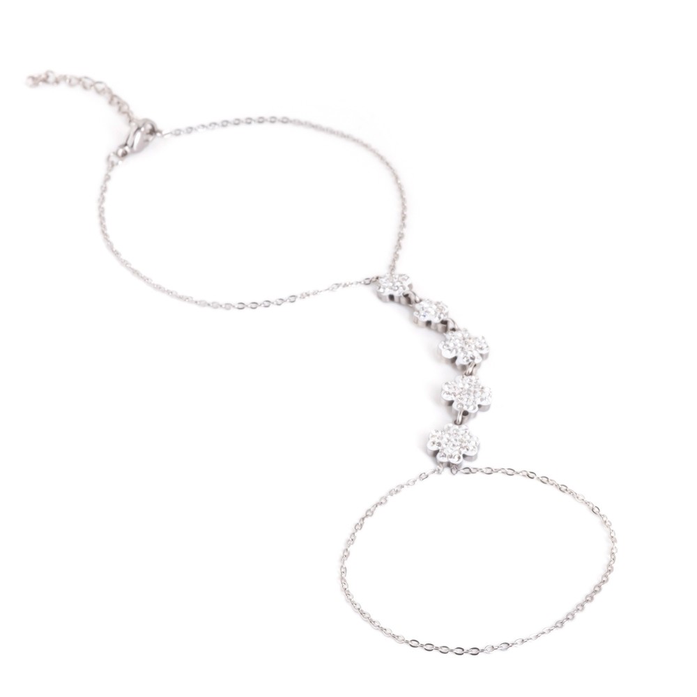 Baciamano in acciaio donna con quadrifogli zirconati