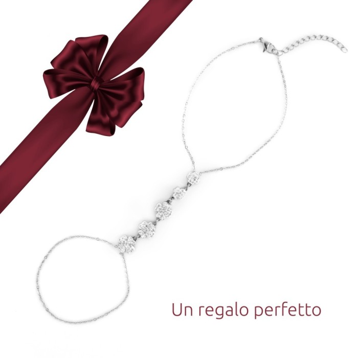 Baciamano in acciaio donna con quadrifogli zirconati