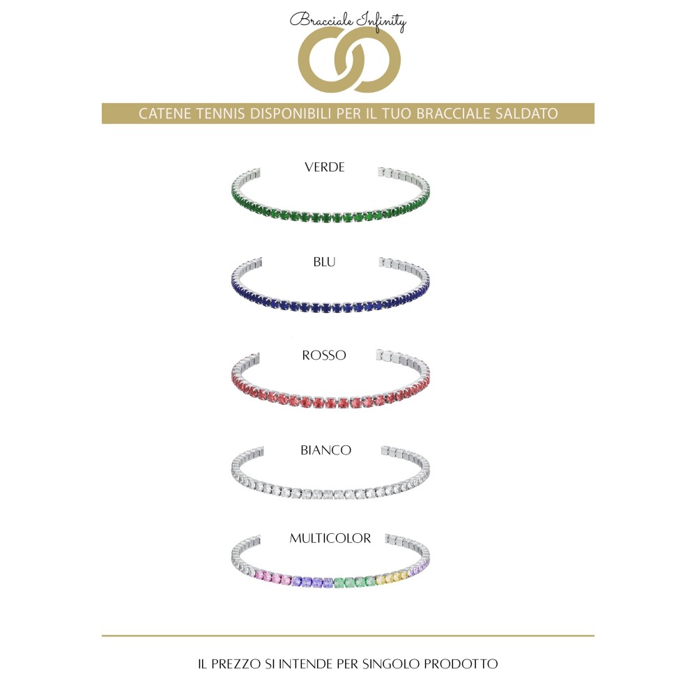 Prenotazione Bracciale Tennis Singolo Filo Infinity Argento 925% placcato oro bianco
