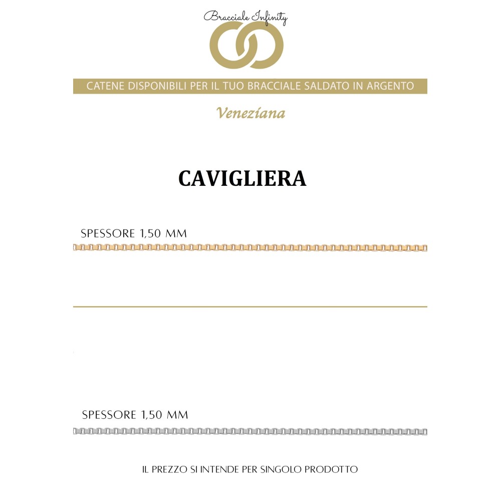 Prenotazione Cavigliera Singola Filo Infinity Argento 925% placcato oro giallo/bianco