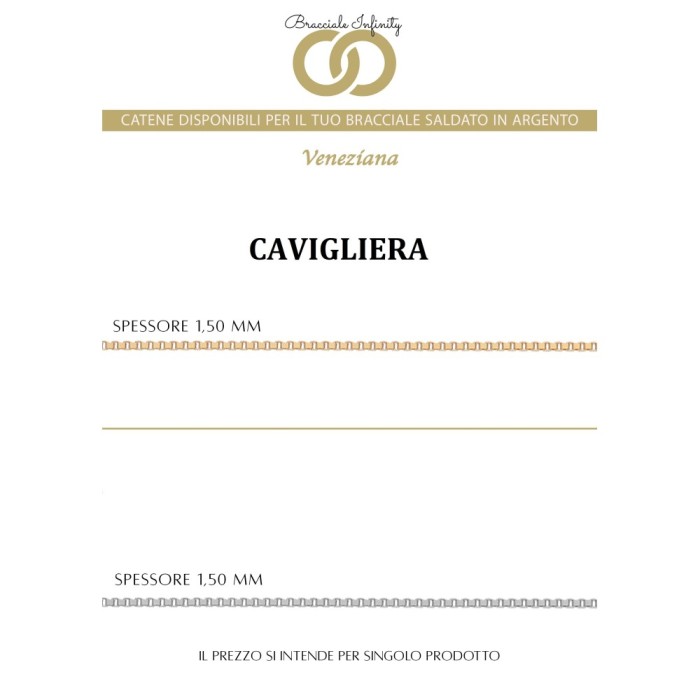 Prenotazione Cavigliera Singola Filo Infinity Argento 925% placcato oro giallo/bianco