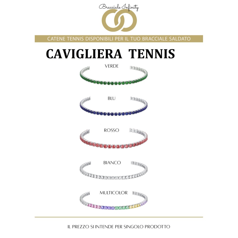 Prenotazione CAVIGLIERA Tennis SingolA Filo Infinity Argento 925% placcato oro bianco