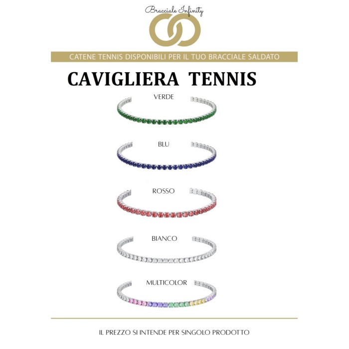 Prenotazione CAVIGLIERA Tennis SingolA Filo Infinity Argento 925% placcato oro bianco