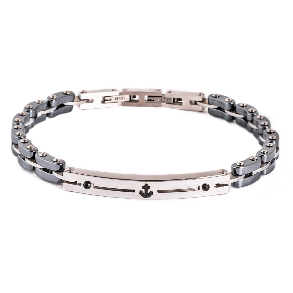 Bracciale Ancora in Acciaio E Ceramica Regolabile da Uomo