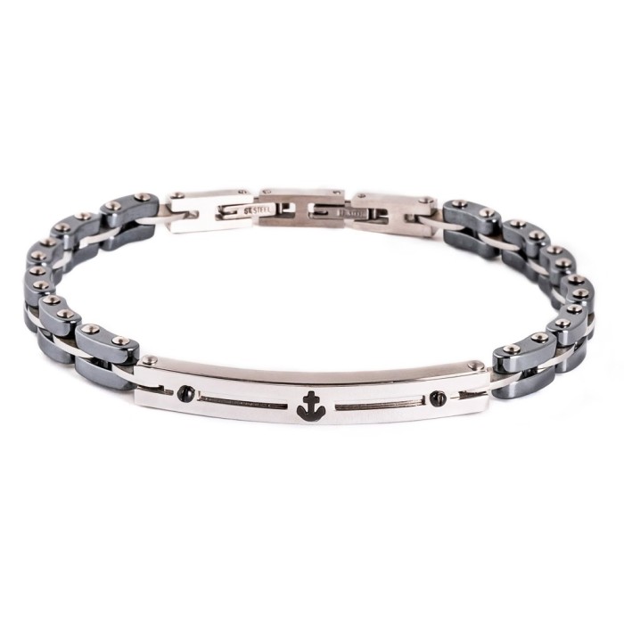 Bracciale Ancora in Acciaio E Ceramica Regolabile da Uomo