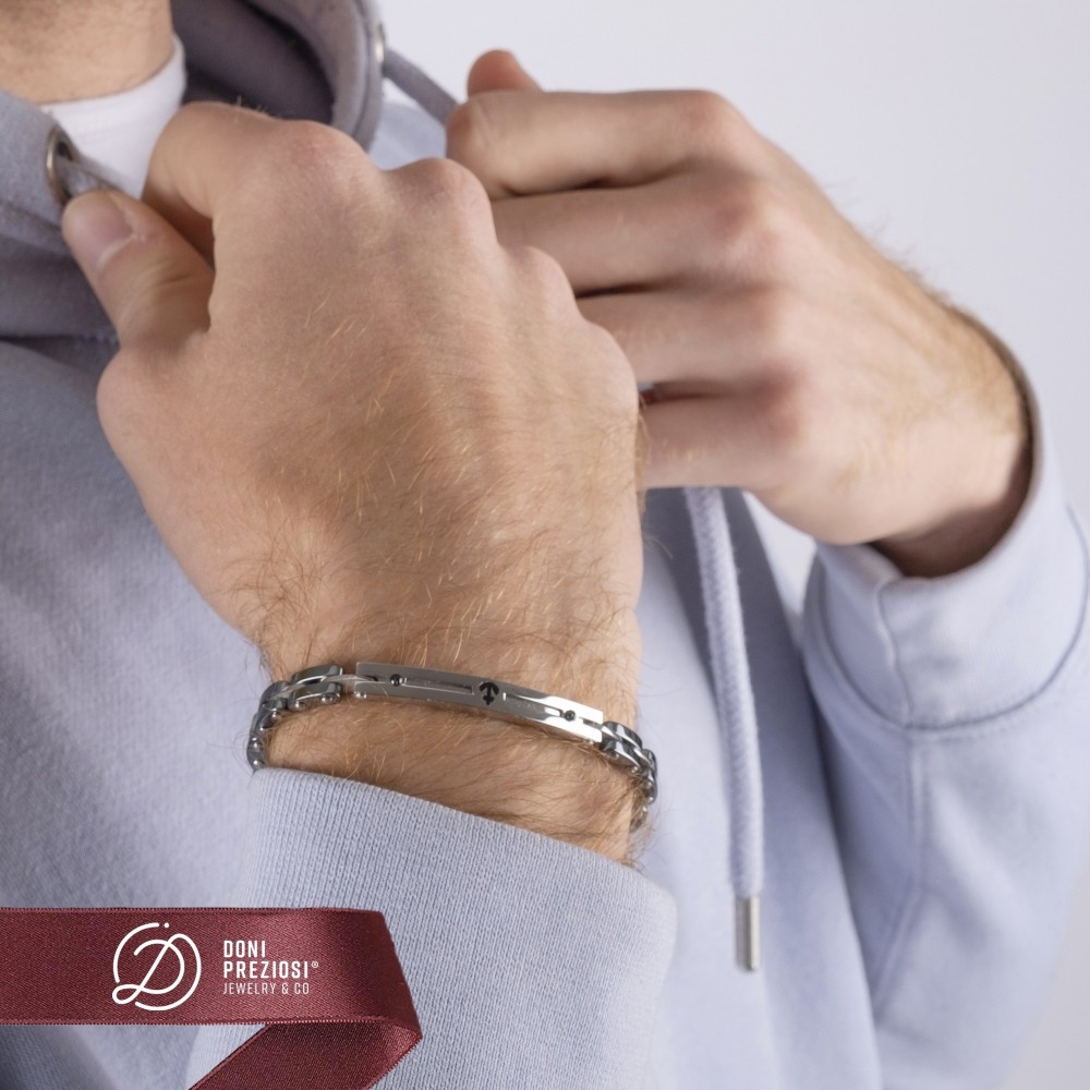 Bracciale Ancora in Acciaio E Ceramica Regolabile da Uomo