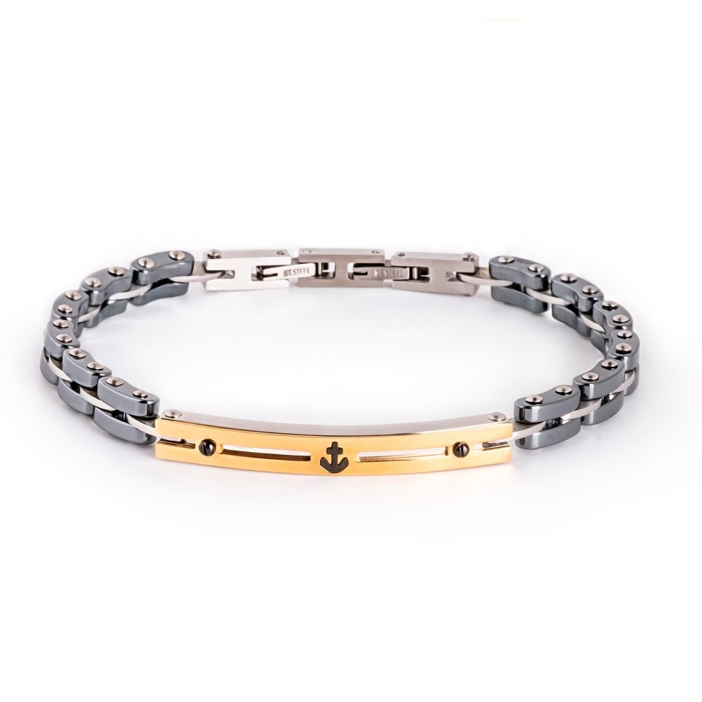 Bracciale Ancora in Acciaio E Ceramica Regolabile da Uomo